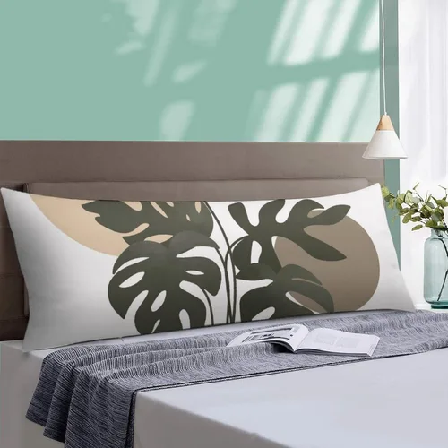 Miniatura 4 de Funda de almohada corporal, estilo bohemio, abstracto, con hojas de Monstera tropicales, para cama, tamaño grande, suave, estilo mediados de siglo