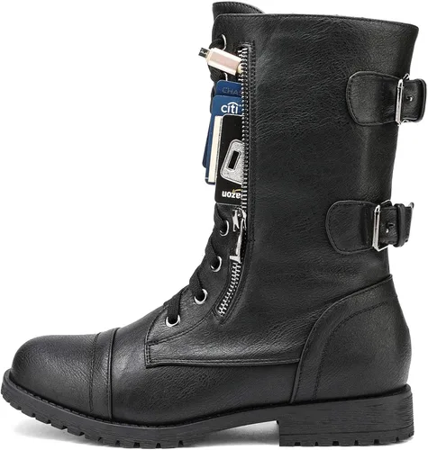 Miniatura 2 de DREAM PAIRS - Borceguí estilo militar para mujer con cordones a media pantorrilla para invierno