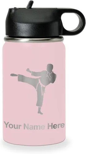 Miniatura 80 de Botella de agua personalizada LaserGram, Karate Man, de acero inoxidable con doble pared aislada al vacío con tapa abatible, regalo personalizado