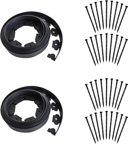 Miniatura 7 de El kit de bordes de jardín negro de 20 pies sin excavar incluye 18 picos, valla de borde de patio premium con un pico por pie