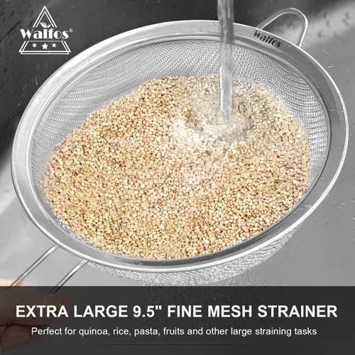 Miniatura 5 de Walfos Colador grande de malla fina de 9.35 pulgadas, tamiz de malla de acero inoxidable 30 con mango resistente, coladores de alimentos de cocina