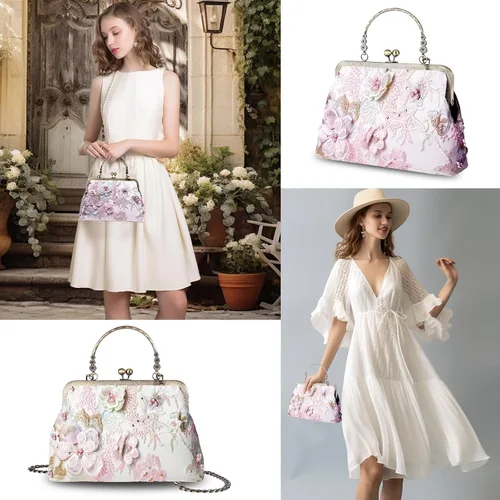 Miniatura 89 de Bolso floral con asa superior, bolso de noche Kiss Lock para mujer, bolso vintage