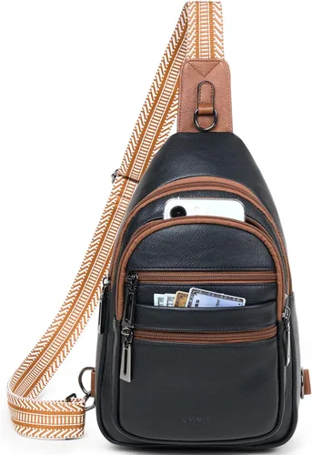 Miniatura 15 de Leresas - Bolsa de 7L para colgarse para mujeres y hombres, 4 bolsillos con cremallera, bolsas de moda estilo bandolera, riñonera, bolso de cuero