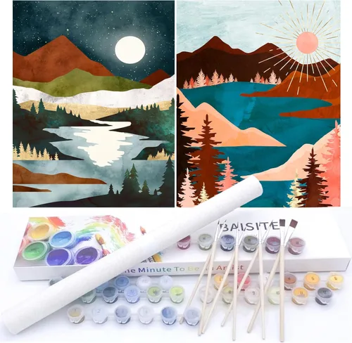 Miniatura 46 de BAISITE Kit de pintura por números para adultos principiantes, 12 pulgadas de ancho x 16 pulgadas de largo, paquete de 2 lienzos para kits