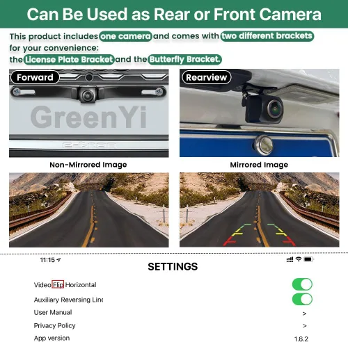 Miniatura 3 de Cámara de respaldo WiFi para auto, GreenYi 5G 720P HD para matrícula trasera/vista frontal reversa para iPhone iPad Android teléfonos inteligentes