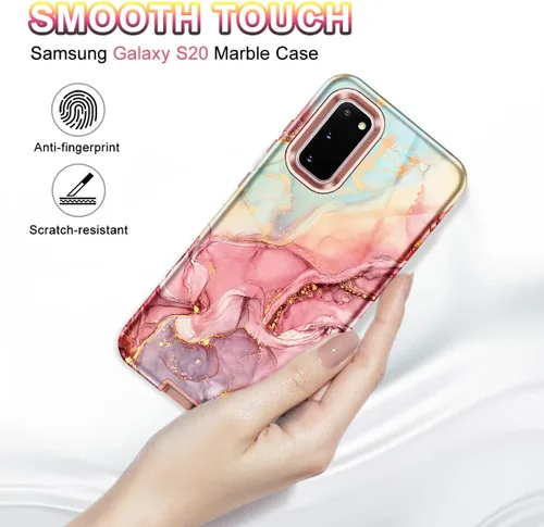 Miniatura 4 de Btscase Funda compatible con Samsung Galaxy S20 de 6.2 pulgadas, patrón de mármol 3 en 1, resistente a prueba de golpes, cuerpo completo