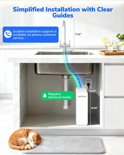 Miniatura 7 de Ecoviva Sistema de ósmosis inversa de 600GPD, sistema de filtro de agua RO debajo del fregadero, sin tanque, TDS más bajo, relación de pureza a
