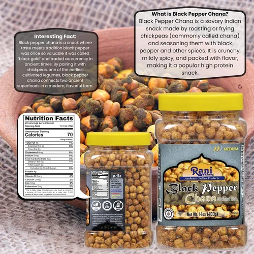 Miniatura 2 de Rani Chana asada (garbanzos) Sabor pimienta negra 14oz (400g) Tarro PET ~ Todo natural Vegano Sin conservantes Apto para gluten Kosher