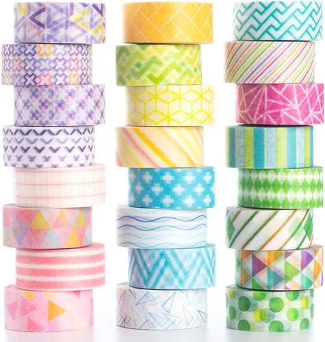 YUBBAEX - Juego de 24 rollos de cinta Washi - Cintas adhesivas decorativas básicas y delgadas para manualidades, bricolaje, diarios, planificadores,