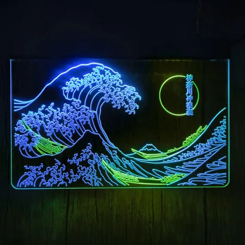 Miniatura 7 de Letrero de neón LED The Great Wave Off Kanagawa, letrero japonés de Katsushika Hokusai clásico, arte de pared para habitación, letreros de luz