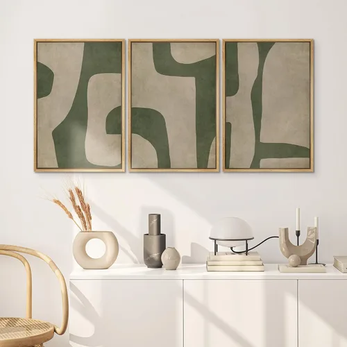 Miniatura 472 de SIGNWIN Lienzo enmarcado para pared, arte con pinceladas de flujo neutro en tonos beige abstractos, ilustraciones, arte moderno, decorativo