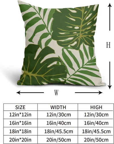 Miniatura 5 de Juego de 2 fundas de almohada de hojas verdes tropicales de 18 x 18 pulgadas, modernas hojas de palmera botánicas decorativas para exteriores