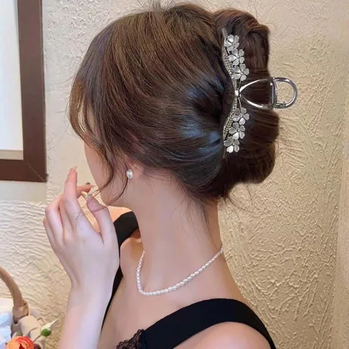 Miniatura 3 de BeeGift Pinza para el cabello, cristal negro, metal, pinza para el pelo para mujeres con cabello más delgado, grueso, sujeción fuerte, accesorio