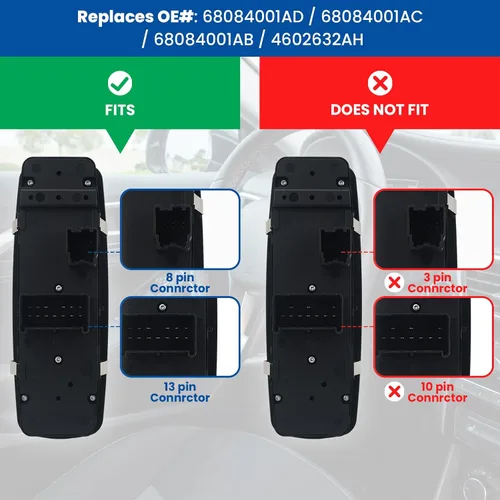 Miniatura 4 de Interruptor de ventana Master Power compatible con Dodge Journey 2011-2016, controlador lateral del conductor de 8+13 pines, carcasa ABS/PP