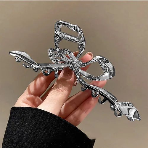 Miniatura 5 de Pinzas para el cabello de geometría plateada irregular, pasadores elegantes con diseño de lazo, adornos grandes antideslizantes y accesorios