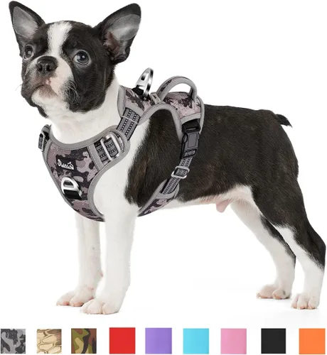 Miniatura 12 de SlowTon Arnés para perro sin tirones, arnés resistente sin estrangulamiento para mascotas, con 2 clips para la correa y mango vertical de fácil