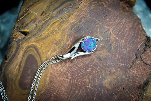 Miniatura 5 de Collar de ópalo auténtico, ópalo de fuego, triplete australiano o ópalo macizo de 0.433 x 0.315in, joyería chapada en oro para mujer, Plata