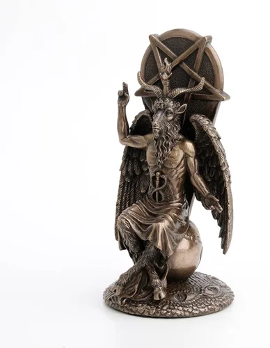 Miniatura 3 de Veronese Design Baphomet de 8 1/2 pulgadas sentado en el globo caído Wiccan Estatua de resina acabado de bronce