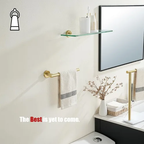 Miniatura 6 de JQK Barra de Toalla de Mano Oro, 10 Pulgadas de Grosor 0.8mm de Acero Inoxidable 304 para Baño, 9 Pulgadas de Longitud Utilizable, Montaje en Pared