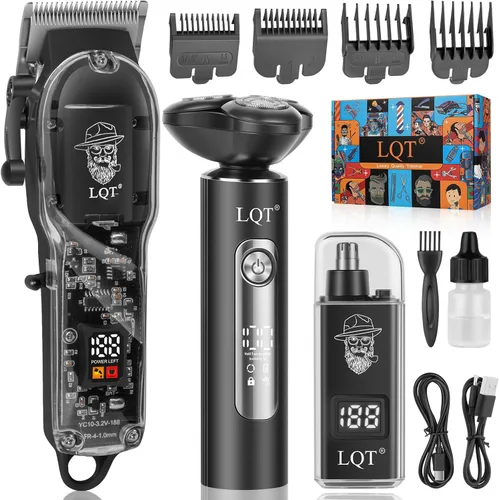 Cortapelos para hombres con pantalla LED, kit de aseo profesional de 3 piezas con accesorio magnético afeitadora y recortadora de nariz, juego