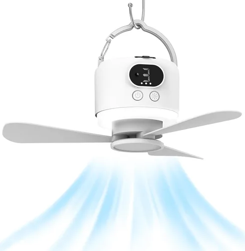 Miniatura 10 de Ventilador de techo inalámbrico portátil con control remoto, diseño de 3 aspas, batería de 10040 mAh operado por pilas, ventilador colgante