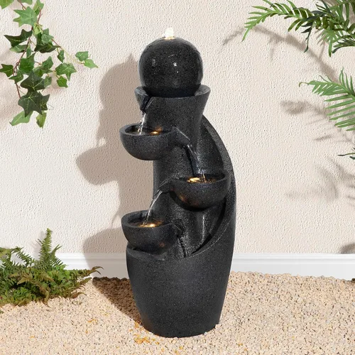 Miniatura 2 de Glitzhome Fuente de agua para exteriores con luz LED y bomba, moderna fuente de poliresina de 5 niveles y esfera para exteriores, fuente de cascada