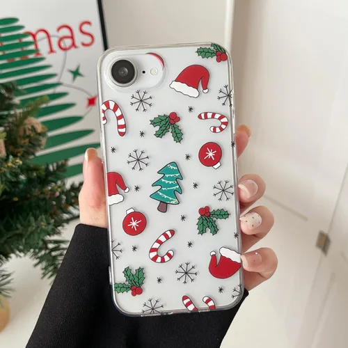 Miniatura 12 de RALEAVO Funda de Navidad Transparente Clara para iPhone 11, bonita funda de invierno para mujeres, niñas y niños con sombreros, campanas, delgada