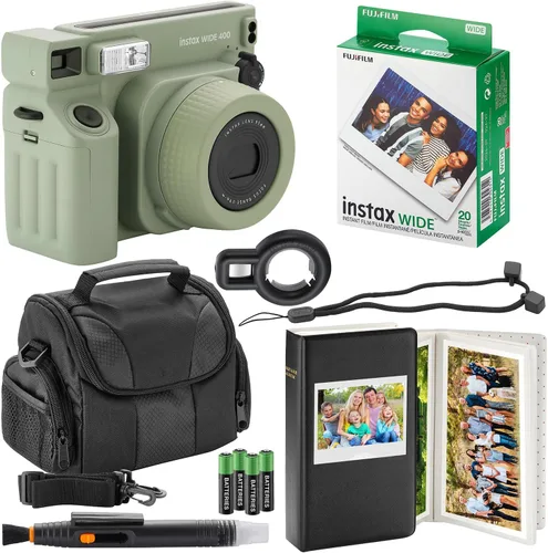 Cámara instantánea Fujifilm Instax Wide 400 + estuche para cámara + 4 pilas AA + álbum de fotos, lápiz limpiador (20 hojas)