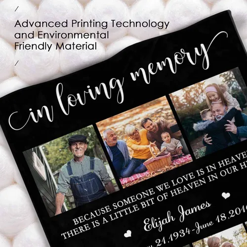 Miniatura 5 de Caisuedawn Manta conmemorativa con nombre personalizado con fotos, manta personalizada de ángel de condolencia por pérdida de madre, papá y abuela