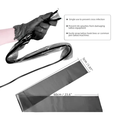 Miniatura 3 de ATOMUS 100 fundas de cordón con clip de tatuaje con 2 piezas de vendaje autoadhesivo, bolsas de plástico desechables, bolsa para bolígrafo