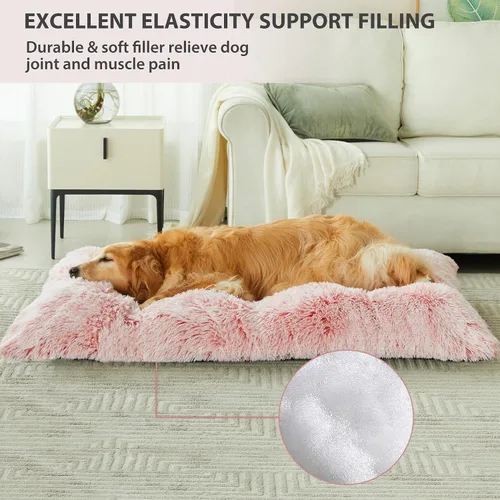 Miniatura 2 de BFPETHOME Camas para perros grandes, cama de felpa para perros, mullida y acogedora, para dormir y aliviar la ansiedad, alfombras lavables para Rosa