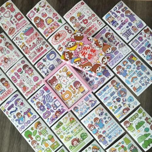 Juego de calcomanías Kawaii Washi (50 hojas) para la vida diaria de la niña, escuela, tiempo libre, viajes, camping, bricolaje, calcomanías para