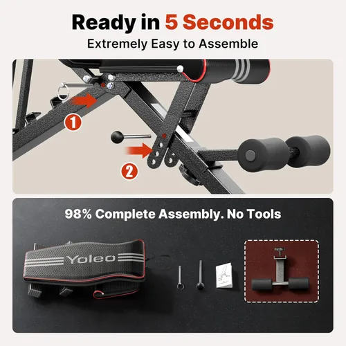 Miniatura 3 de YOLEO Adjustable Weight Bench for Home Gym, ASTM-Certified 827LBS, 98% Pre-Assembled, Foldable Gym Bench with 84 Positions Incline Decline Flat