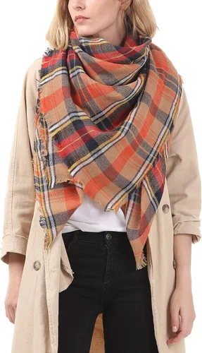 Miniatura 4 de Century Star Bufanda de invierno para mujer, bufanda de otoño a cuadros, bufanda de punto de gran tamaño, bufanda triangular grande para mujer, chal