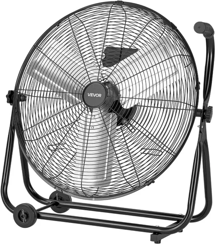 VEVOR Ventilador de taller industrial, ventilador de tambor de piso de 24 pulgadas, alta velocidad 7500 CFM, cuchillas de aluminio resistente, 3