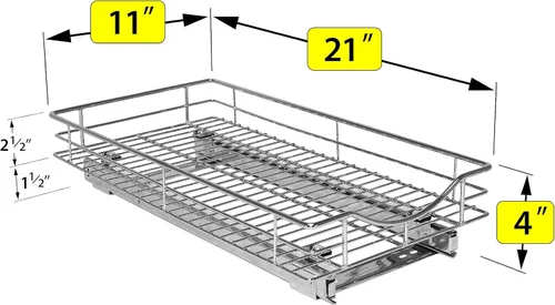 Miniatura 5 de LYNK PROFESSIONAL® Organizador de gabinete extraíble, cajones deslizantes de 11 x 21 pulgadas para gabinetes de cocina - Estantes deslizantes Cromo