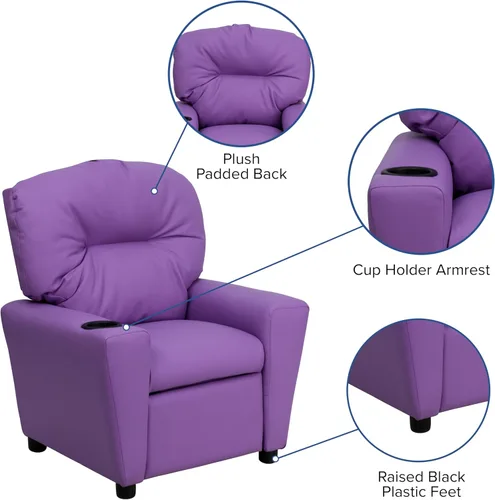 Miniatura 8 de Flash Furniture Chandler LeatherSoft - Silla reclinable para niños con portavasos y reclinable de seguridad, silla reclinable contemporánea