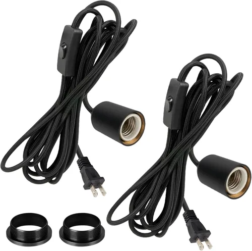 Miniatura 10 de Luces colgantes con interruptor de cable colgante enchufable, enchufe de bombilla dorada con cuerda de extensión industrial, kit de luz colgante