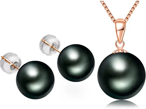 Aretes y collar de perlas negras de oro de 18 quilates para mujer, perlas cultivadas de agua salada de Tahití auténticas, juego de joyas de regalo