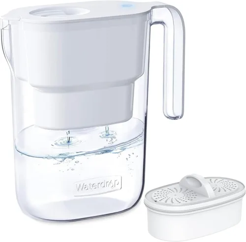Miniatura 9 de Waterdrop Jarra de Filtro de Agua con 1 Filtro, 5X Veces Más Duración, Dura 200 Galones, para Refrigerador, Encimera y Regalo, Reduce PFOA/PFOS, Azur
