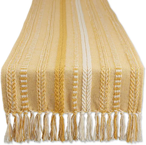 DII Farmhouse - Camino de mesa trenzado a rayas, 15 x 72 (15 x 77, con flecos incluidos), oro miel Miel Gold