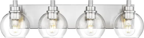 Miniatura 15 de Accesorios de iluminación de baño, luz de tocador mate negra de 2 luces, apliques de pared modernos con pantalla de globo de vidrio transparente