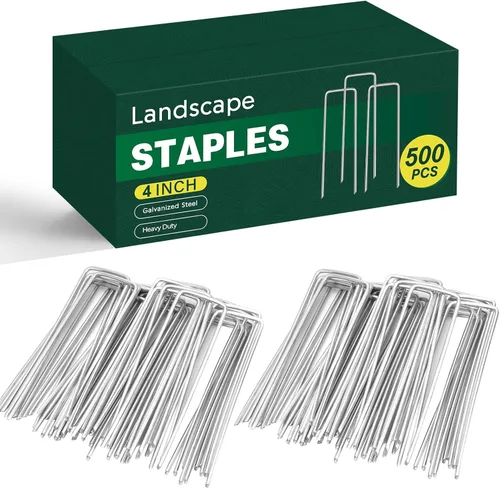 Miniatura 13 de CEWOR Paquete de 500 Grapas de Paisaje de 6 Pulgadas Calibre 11 Estacas de Jardín, Grapas de Jardín Galvanizadas Pines en Forma de U Grapas