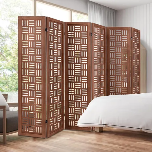 Miniatura 2 de Giantex Divisor de habitación de 6 paneles, separadores de habitación plegables con patrón de corte tallado y marco de madera maciza, totalmente