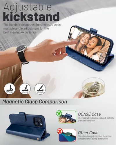 Miniatura 4 de OCASE Funda Cartera Compatible con iPhone 15, Funda Tipo Folio de Cuero PU con Tapa, con Tarjeteros, Soporte y Bloqueo RFID