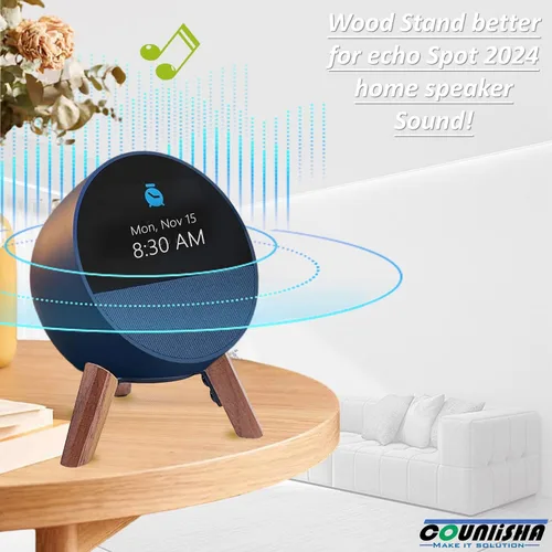 Miniatura 2 de Real Wood Stand for Echo Spot (2024 Released) Smart Alarm Clock, Tripod Mount Accessories Protect Alexa for Better Sound, Secure Stable Wooden