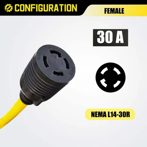 Miniatura 3 de Cable adaptador NEMA 5-15P a L14-30R, convertidor de bloqueo giratorio de 4 clavijas de 120 V a 30 amperios, interruptor de transferencia de enchufe