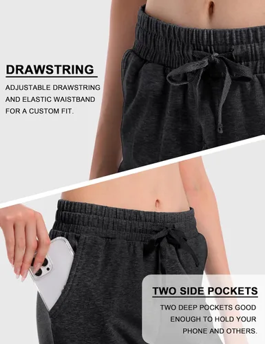 Miniatura 4 de HARTPOR Pantalones deportivos de algodón para mujer, pantalones deportivos para yoga, pantalones deportivos casuales para correr con bolsillos