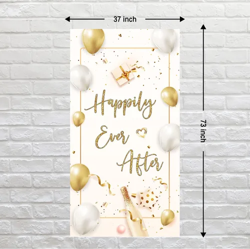 Miniatura 2 de INNORU Decoración de pancarta de puerta con texto en inglés "Happily Ever After", decoración de cubierta de puerta de fiesta de boda, letrero
