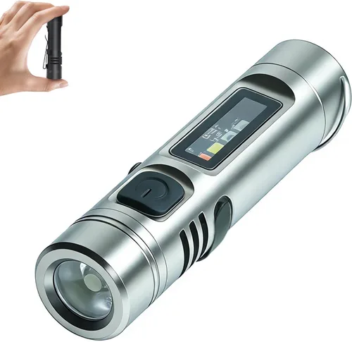 Miniatura 8 de Linterna EDC recargable de bolsillo con 500 lúmenes, 9 modos de iluminación, base magnética con clip para sombrero, cuerpo de aleación de aluminio